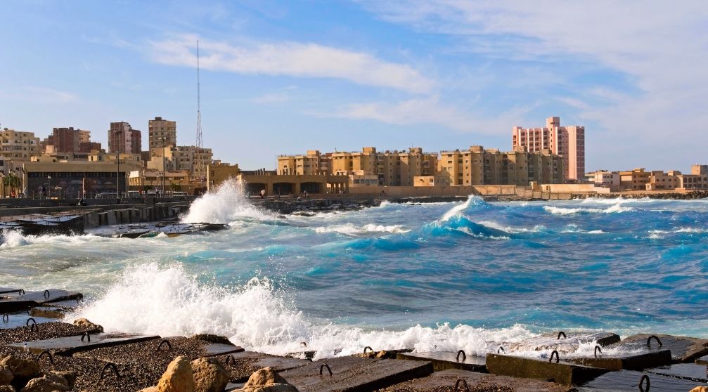 Romantischer Abend in Alexandria vom Hafen Alexandria